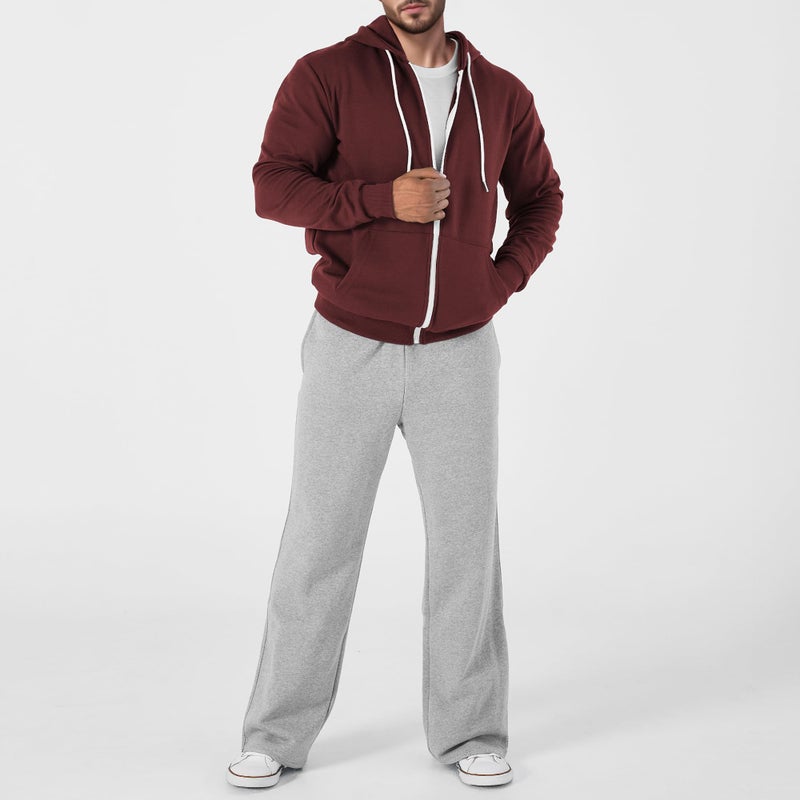 Ohoo Men's Zip Up Hoodie Lightweight Slim Fit Sweatshirt Full Zip Hooded Jacket / DCF002-BURGUNDY-2XL - Image 4